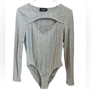 Grey/Gray Ribbed Solid Cutout Bodycon Bodysuit Size L